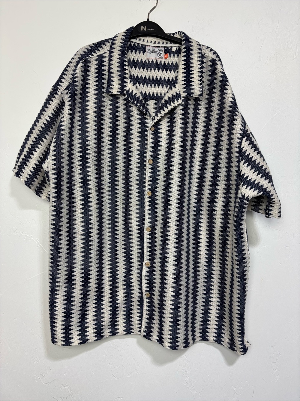 Huntington BC Striped Men's Short Sleeve Button-Up Shirt 4X Blue White Knit